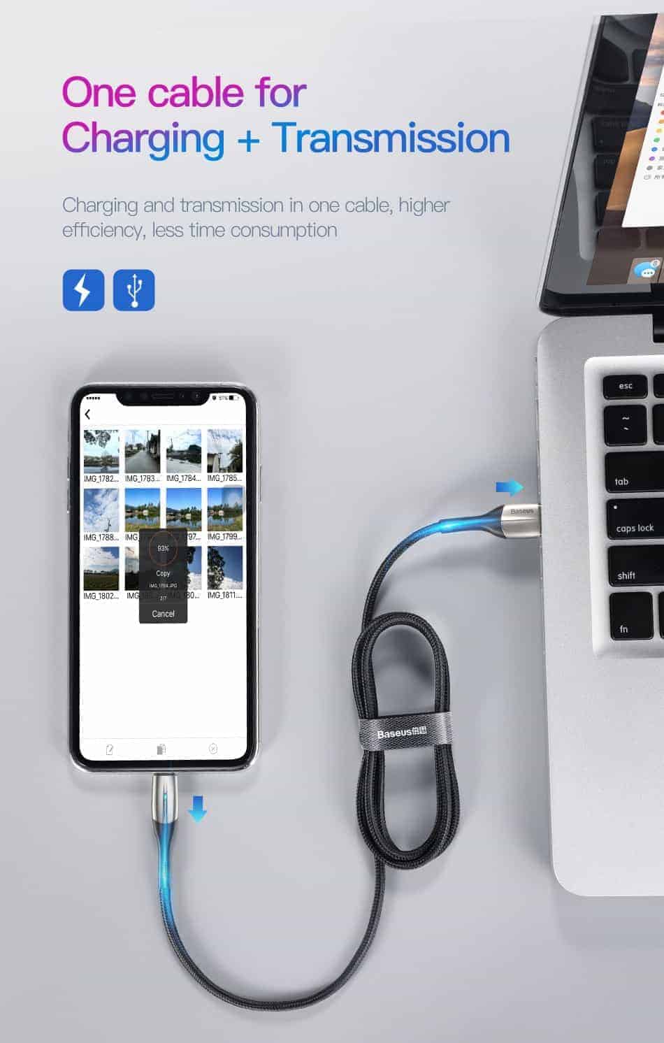 Cáp sạc Baseus dài 2m hỗ trợ sạc nhanh, đèn báo tín hiệu cho iPhone 5/6/7/8/X/Xs 1.5A Cáp sạc Baseus dài 2m hỗ trợ sạc nhanh, đèn báo tín hiệu cho iPhone 5/6/7/8/X/Xs 1.5A