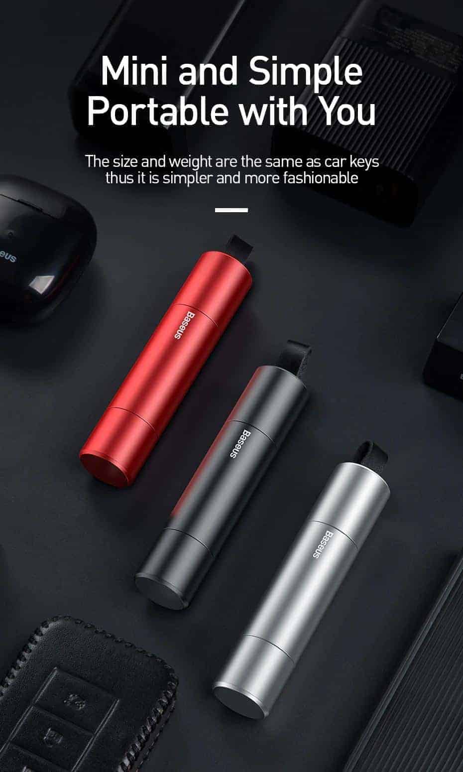 Dụng cụ cắt dây an toàn và phá kính khẩn cấp thương hiệu Baseus 2 in 1 cho xe ô tô Dụng cụ cắt dây an toàn và phá kính khẩn cấp thương hiệu Baseus 2 in 1 cho xe ô tô