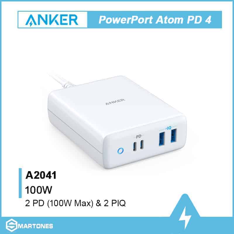 Sạc Anker PowerPort Atom PD 4 công suất 100W (2 PD & 2 PIQ) - A2041 cho  điện thoại và Laptop - Smart Ones