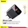 Củ sạc Baseus Mirror Lake sạc nhanh 18W , cổng Type C chuẩn sạc PD và USB Q.C 3.0, đèn Led báo dòng điện cho iPhone, Android, Tablet