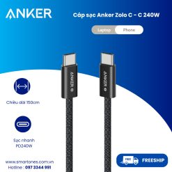 Cáp sạc Anker Zolo C - C 240W , dài 150cm cho điện thoại laptop ( A8060 )