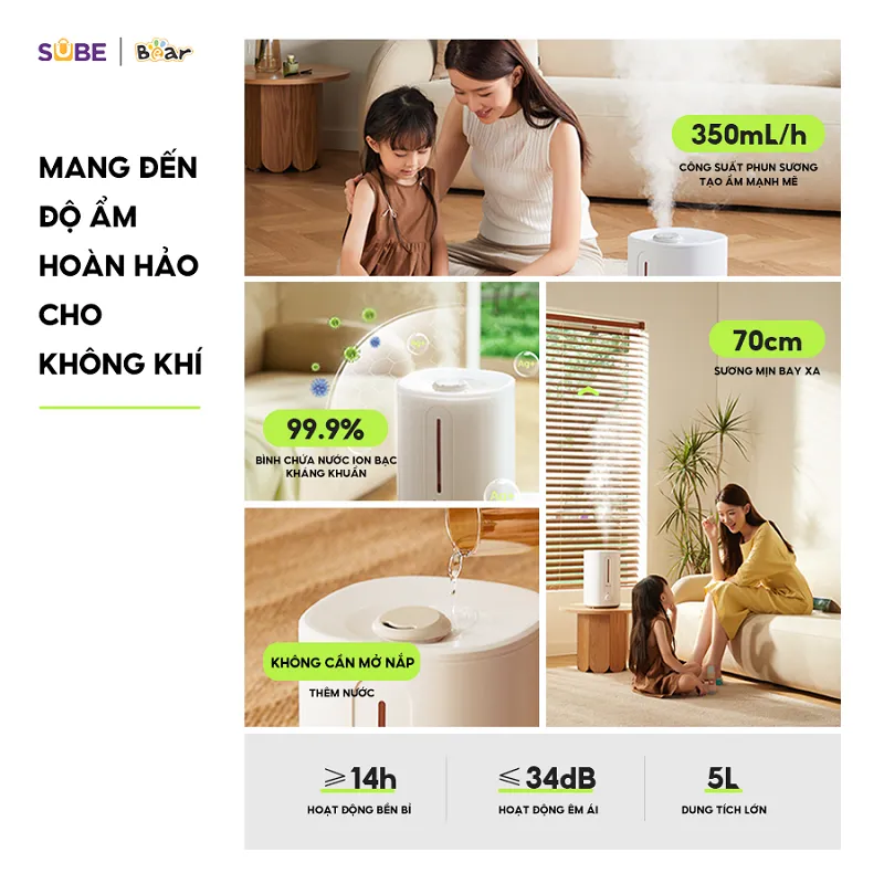 Máy tạo độ ẩm Bear phun sương SB-TA50M 5L - Ảnh 2