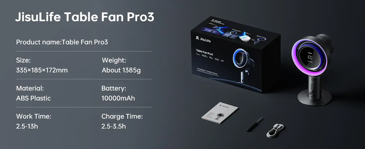 Quạt Để Bàn lọc không khí Jisulife Pro3 Pin 10.000mAh, hoạt động 9 giờ