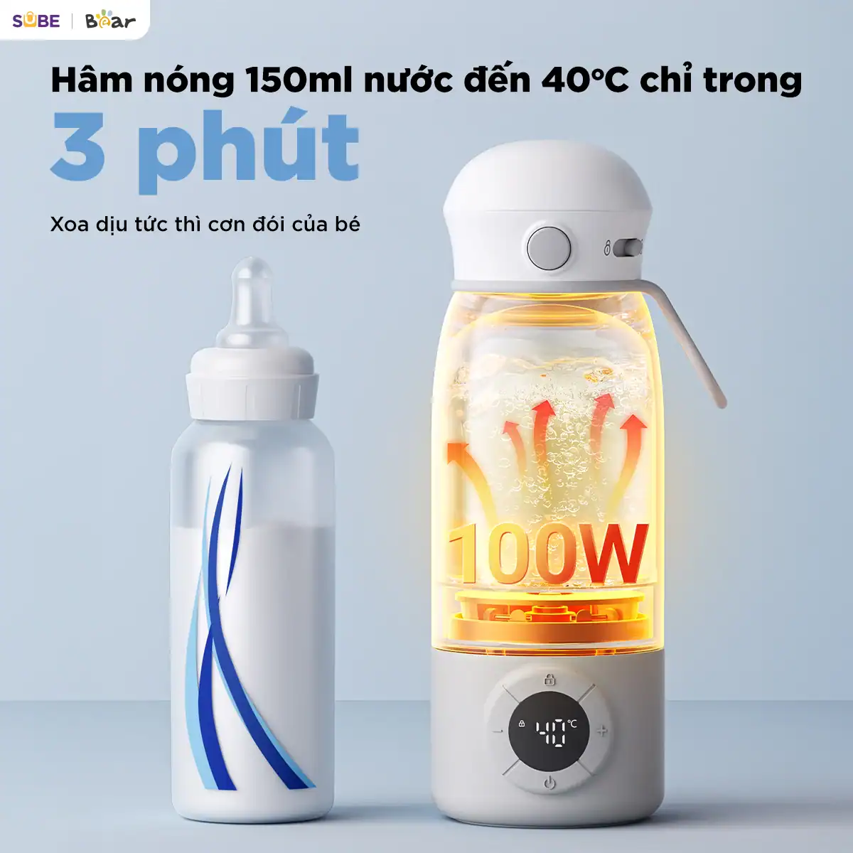 Bình đun và hâm nước pha sữa di động mini 0.5L Bear BKL-055EJ