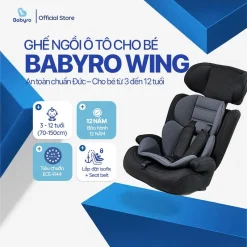 Ghế ô tô cho bé BABYRO WING (G301I00) – dành cho bé từ 3 đến 12 tuổi, bảo hành 9 năm