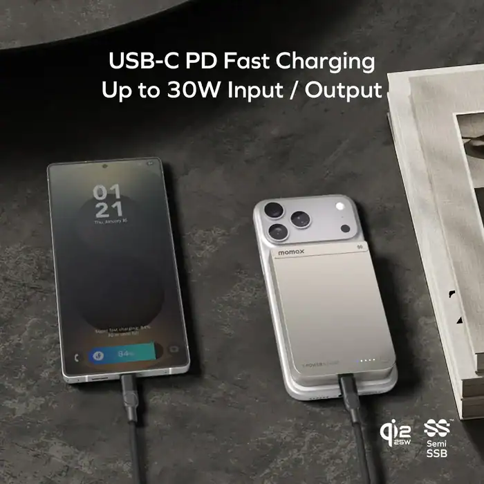 Pin dự phòng Momax 1-Power S.Pass² 10000mAh Qi2 25W công nghệ pin bán thể rắn SSB ( IP163)