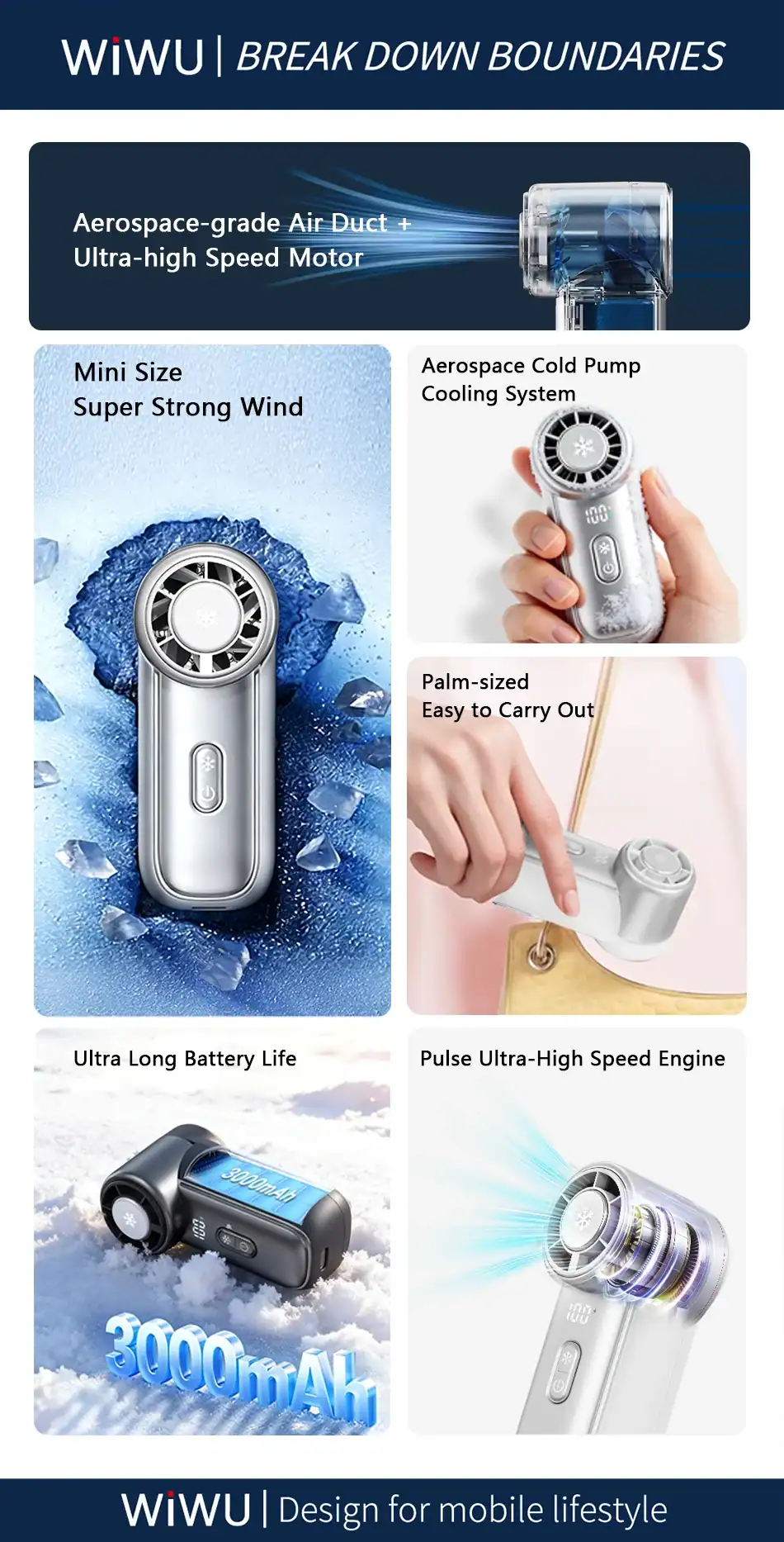 Quạt cầm tay WIWU ICE CORE WI-FS018 kết hợp sò lạnh ( 3000mAh)