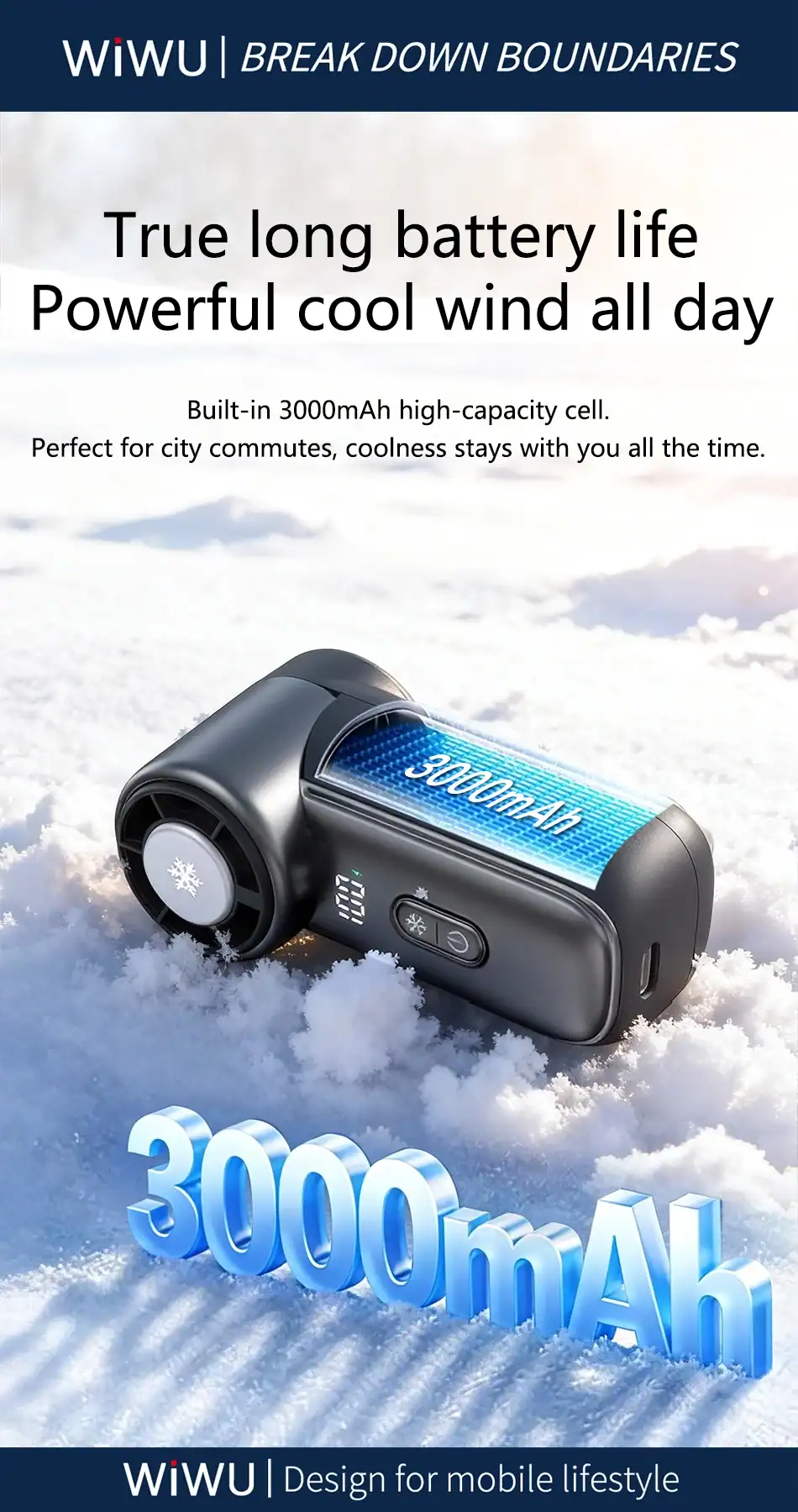 Quạt cầm tay WIWU ICE CORE WI-FS018 kết hợp sò lạnh ( 3000mAh)