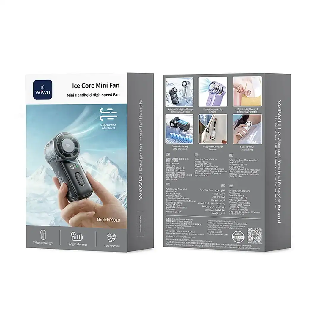 Quạt cầm tay WIWU ICE CORE WI-FS018 kết hợp sò lạnh ( 3000mAh) – Bạc