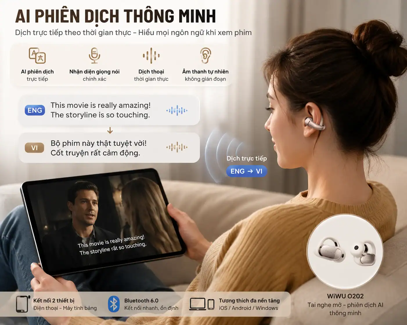 Tai nghe không dây WiWU O202 – Tích hợp AI thông minh