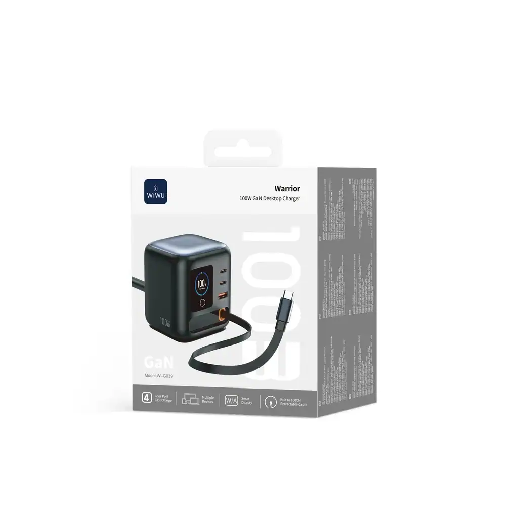 Trạm Sạc Để Bàn WIWU WARRIOR 100W GaN (WI-G039) kèm cáp C dài 100cm 2C1A