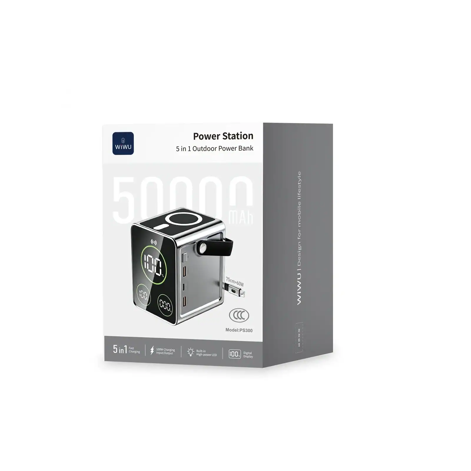 Trạm sạc dự phòng WiWU PS300 50000mAh PD 100W và sạc không dây 15W