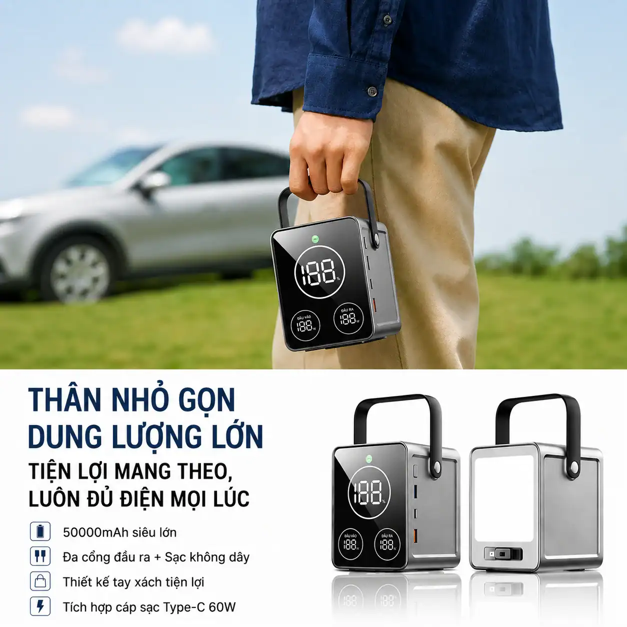 Trạm sạc dự phòng WiWU PS300 50000mAh PD 100W và sạc không dây 15W