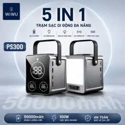 Trạm sạc dự phòng WiWU PS300 50000mAh  PD 100W và sạc không dây 15W