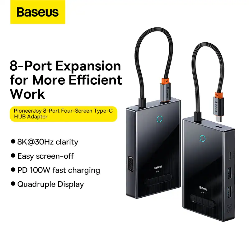 Hub Mở Rộng Kết Nối Đa Năng Baseus PioneerJoy 8 in 1 ( kết nối 4 màn hình HDMI, DP , VGA)