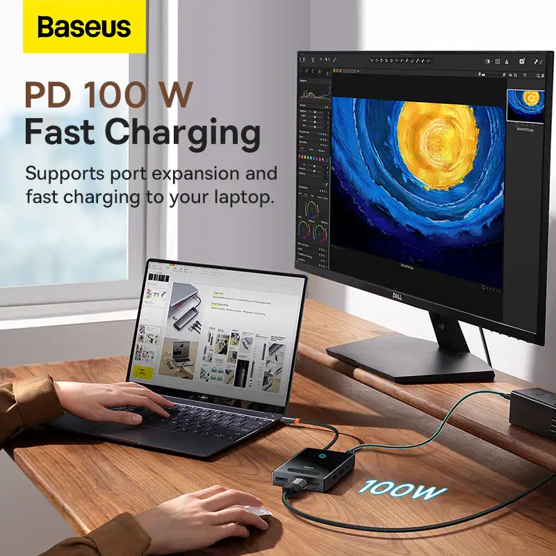 Hub Mở Rộng Kết Nối Đa Năng Baseus PioneerJoy 8 in 1 ( kết nối 4 màn hình HDMI, DP , VGA)