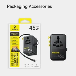 Củ Sạc Du Lịch Baseus PicoGo AG11 45W (US/UK/EU/AU, 2 AC + 2 USB-A + 2 USB-C, Kèm Cáp Rút)