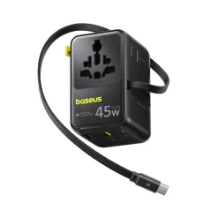 Củ Sạc Du Lịch Baseus PicoGo AG11 45W (US/UK/EU/AU, 2 AC + 2 USB-A + 2 USB-C, Kèm Cáp Rút)