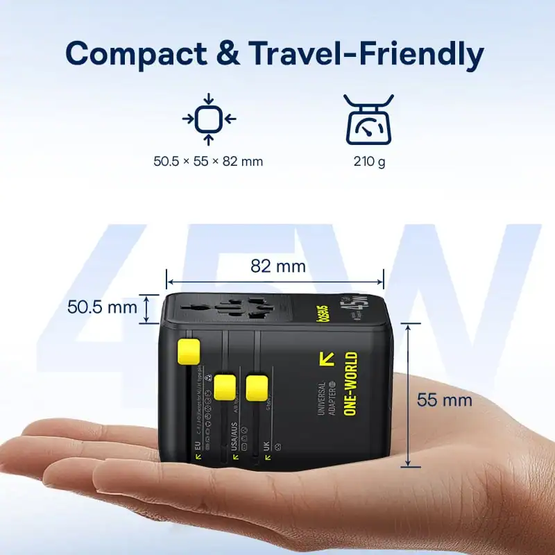 Củ Sạc Du Lịch Baseus PicoGo AG11 45W (US/UK/EU/AU, 2 AC + 2 USB-A + 2 USB-C, Kèm Cáp Rút)