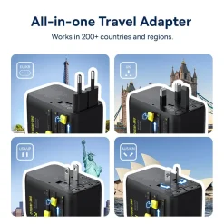 Củ Sạc Du Lịch Baseus PicoGo AG11 45W (US/UK/EU/AU, 2 AC + 2 USB-A + 2 USB-C, Kèm Cáp Rút)