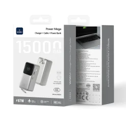 Pin dự phòng WIWU Power Mega PM501 tích hợp chân sạc 3 in 1 ( 15000mAh | 67W | Cáp C | Chuẩn CCC)