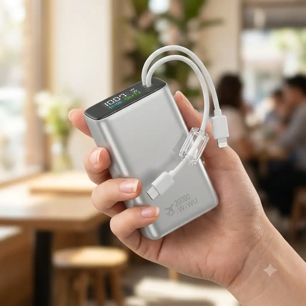 Pin dự phòng WIWU POWER PLUS WI-P092 ( 20.000mAh | 45W | Tích hợp cáp C+ L | Chứng nhận CCC )