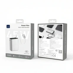 Pin dự phòng WIWU POWER PLUS WI-P092 ( 20.000mAh | 45W | Tích hợp cáp C+ L | Chứng nhận CCC )