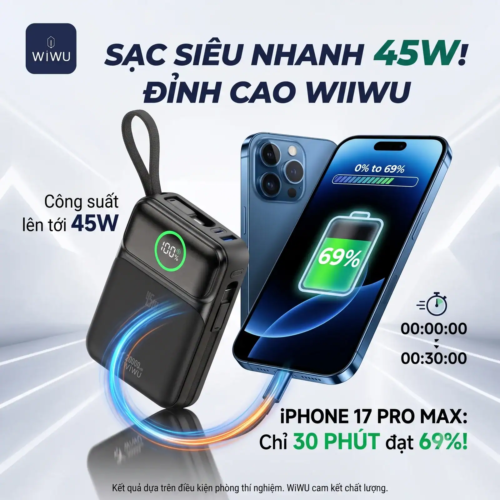 Pin dự phòng WiWU Galaxy Wi-P108 (45W, 20000mAh) cho điện thoại, máy tính bảng