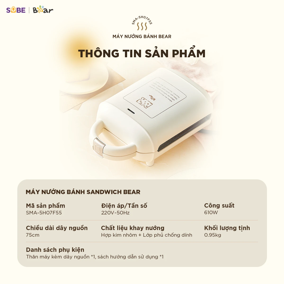 Máy nướng bánh 2 khay Bear SMA-5H07F55 ( 18 tháng BH)
