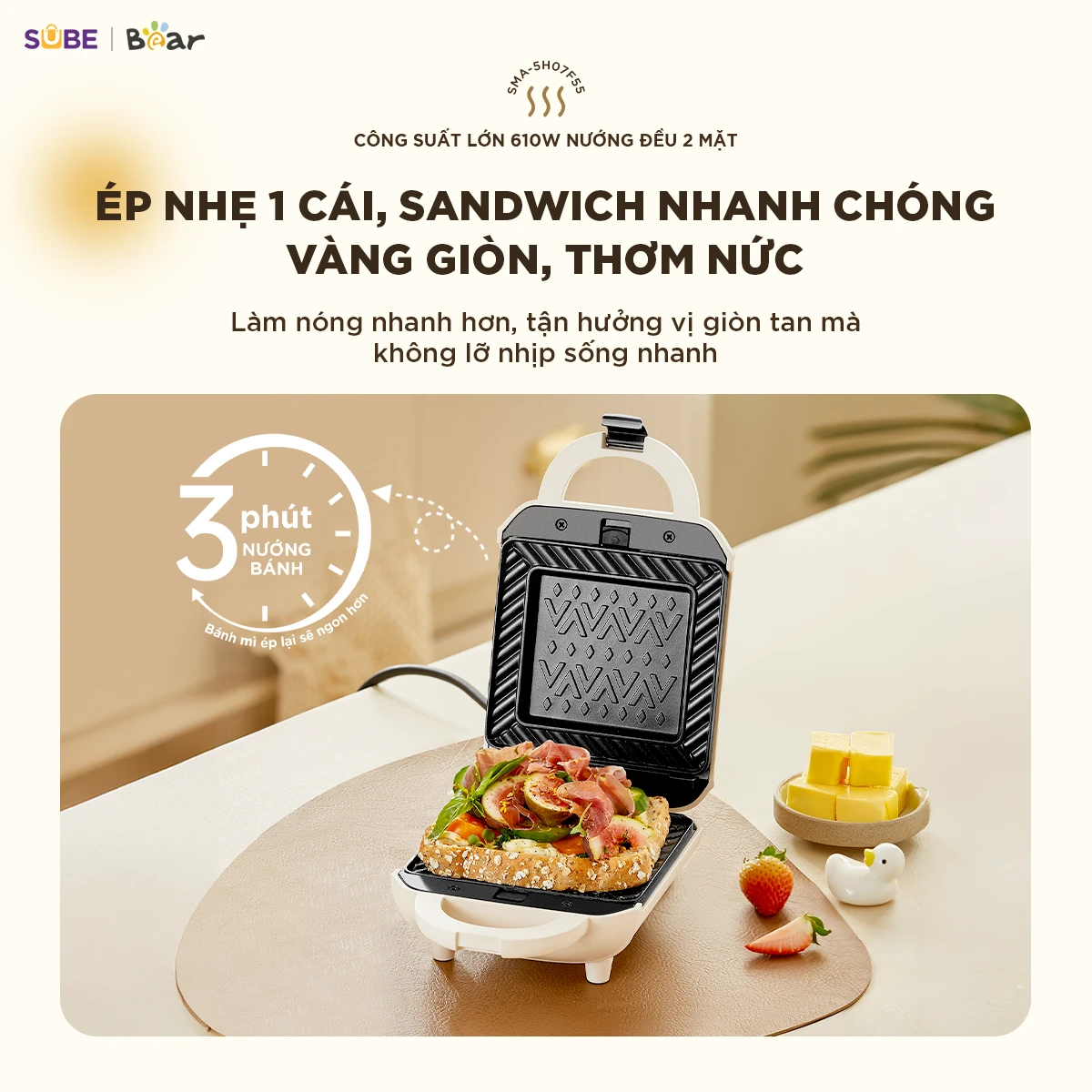 Máy nướng bánh 2 khay Bear SMA-5H07F55 ( 18 tháng BH)