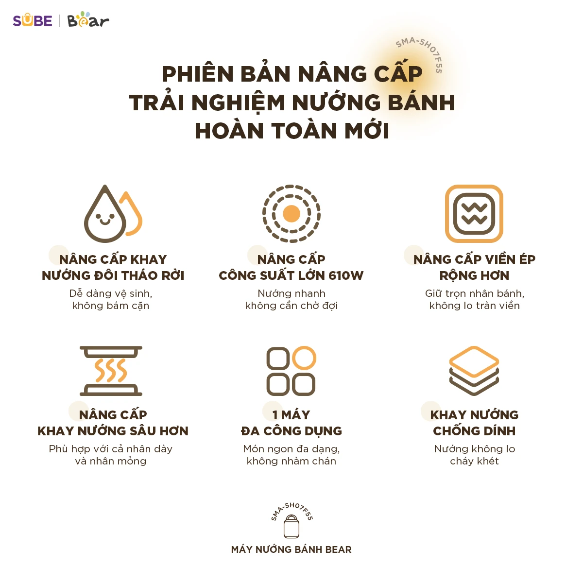 Máy nướng bánh 2 khay Bear SMA-5H07F55 ( 18 tháng BH)