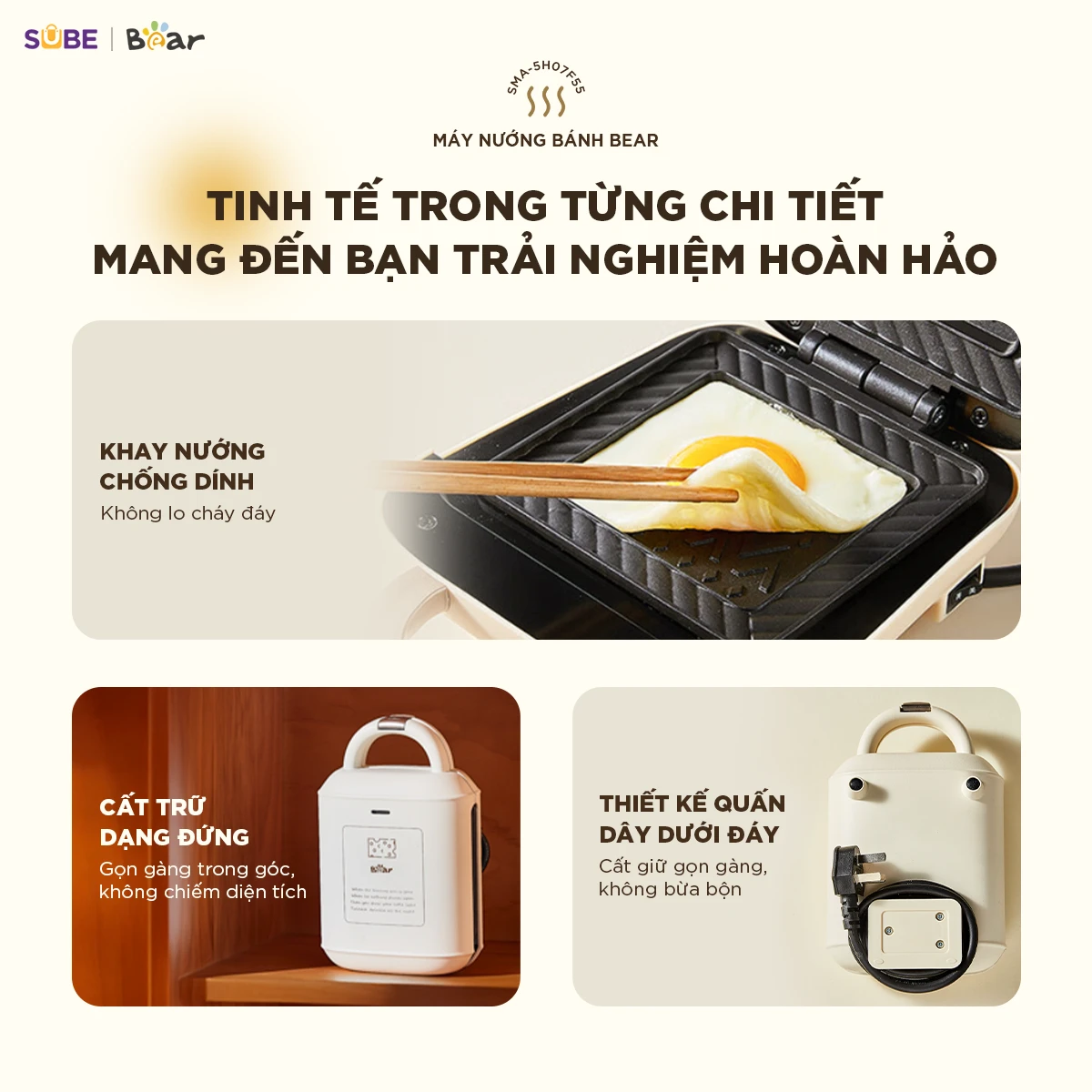 Máy nướng bánh 2 khay Bear SMA-5H07F55 ( 18 tháng BH)