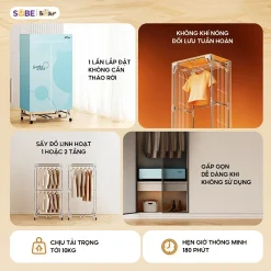 Tủ sấy quần áo gấp gọn Bear PCD-4H12G 400L, khung thép