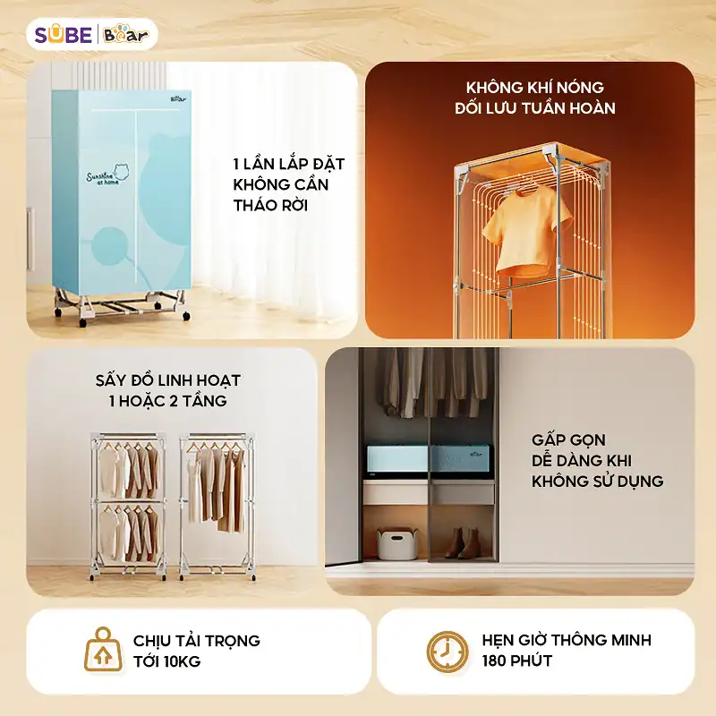 Tủ sấy quần áo gấp gọn Bear PCD-4H12G 400L, khung thép