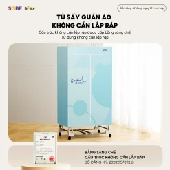 Tủ sấy quần áo Bear PCD-4H12G 400L gấp gọn, thiết kế đứng màu xanh