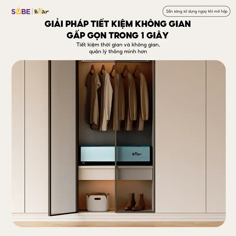 Tủ sấy quần áo Bear PCD-4H12G có thiết kế gấp gọn sau khi sử dụng