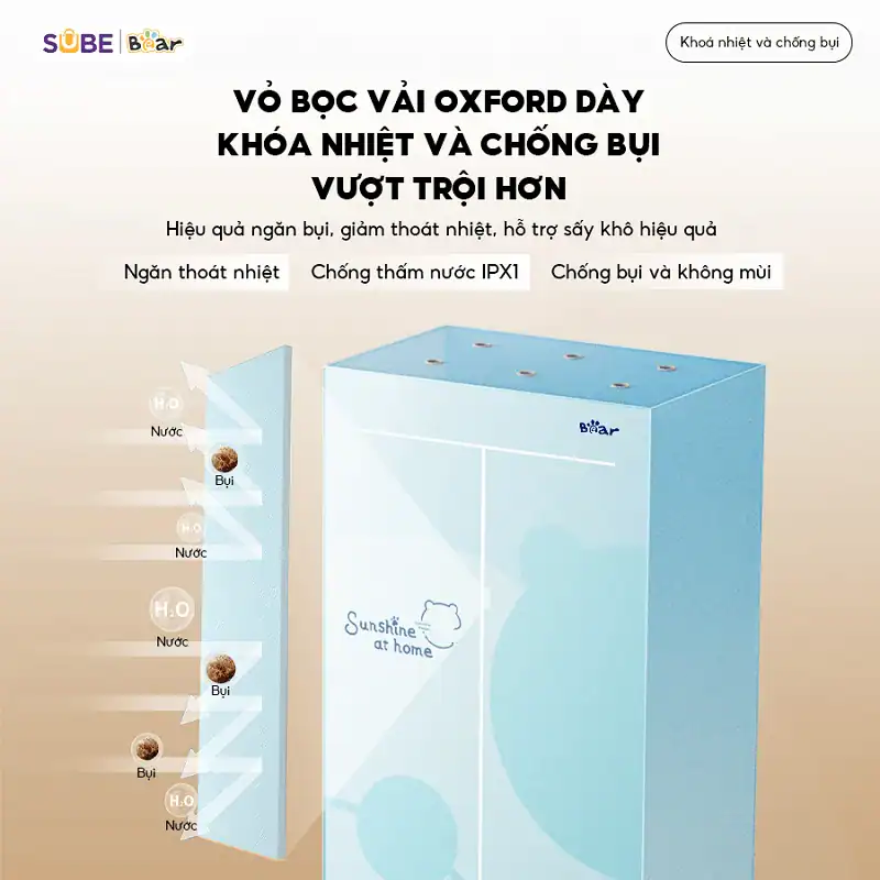 Lớp vải Oxford bao quanh tủ sấy Bear PCD-4H12G