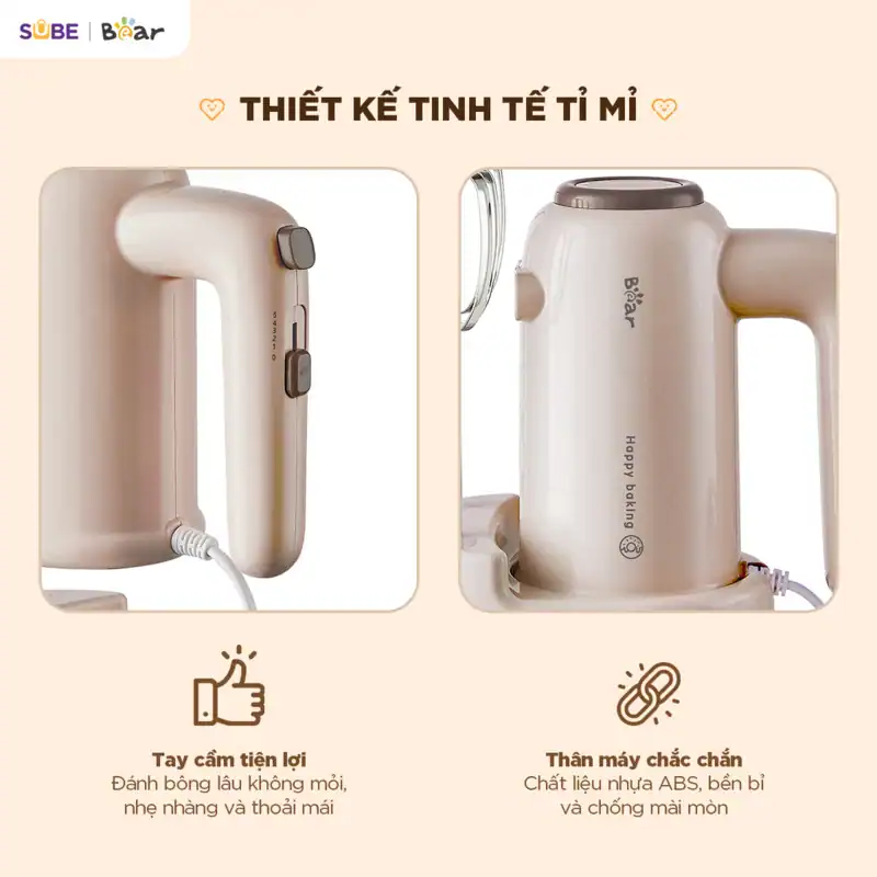 Máy đánh trứng cầm tay Bear HM-5H01J29 125W đánh bông lòng trắng trứng, kem tươi
