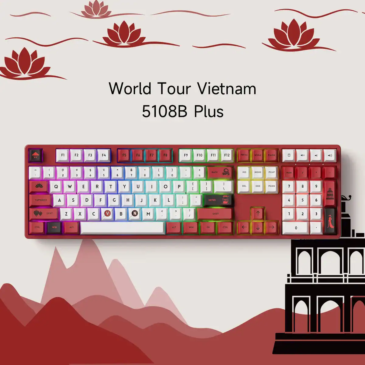 Bàn phím cơ AKKO 5108B Plus World Tour Việt Nam – Red – hình 2