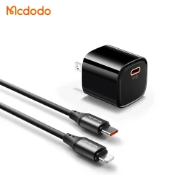 Bộ Sạc Nhanh Kèm Cáp MCDODO CH-400 20W – Kèm cáp C to Lightning, Đen