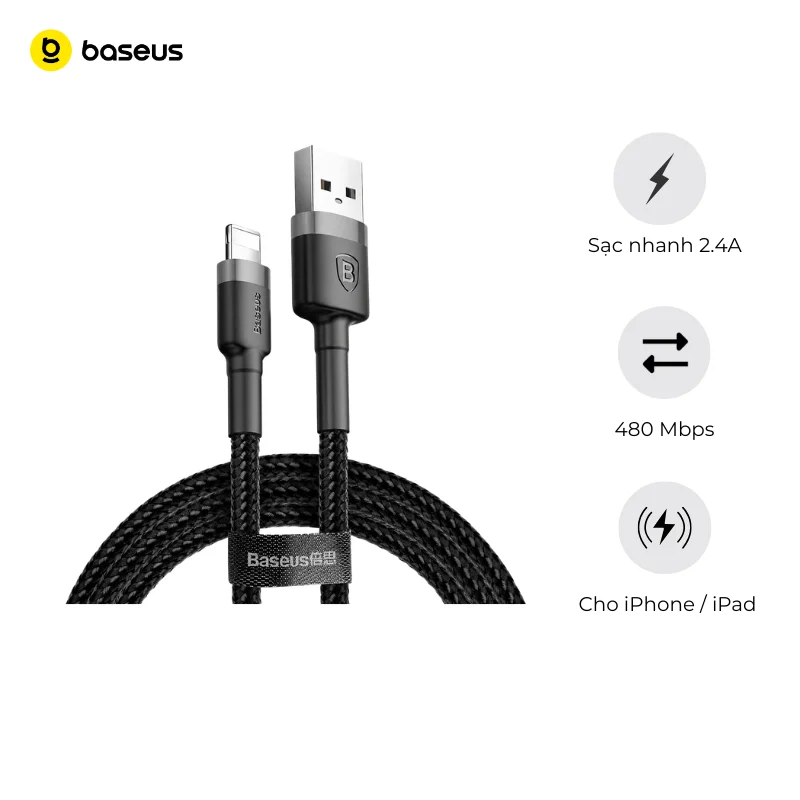 Cáp Sạc Baseus Cafule USB to Lightning 2.4A – ảnh 2