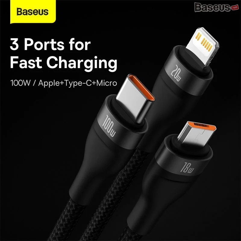 Cáp Sạc Nhanh Đa Năng 2 to 3 Baseus Flash Series Ⅱ 100W – ảnh 4