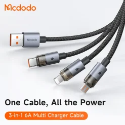 Cáp Sạc Nhanh Đa Năng 3-in-1 USB to M+L+C MCDODO CA-715 6A – ảnh 2