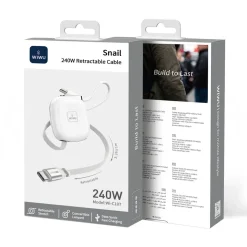 Cáp sạc WiWU Wi-C107 USB-C to USB-C 240W dây rút thu gọn, dài 1m