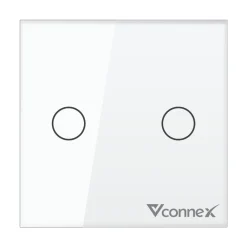 Công tắc thông minh Vconnex 2 kênh không viền VCN-WS02 – màu trắng, mặt vuông