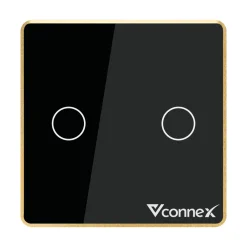 Công tắc thông minh Vconnex 2 kênh viền nhôm VCN-WS02L – màu đen, mặt vuông