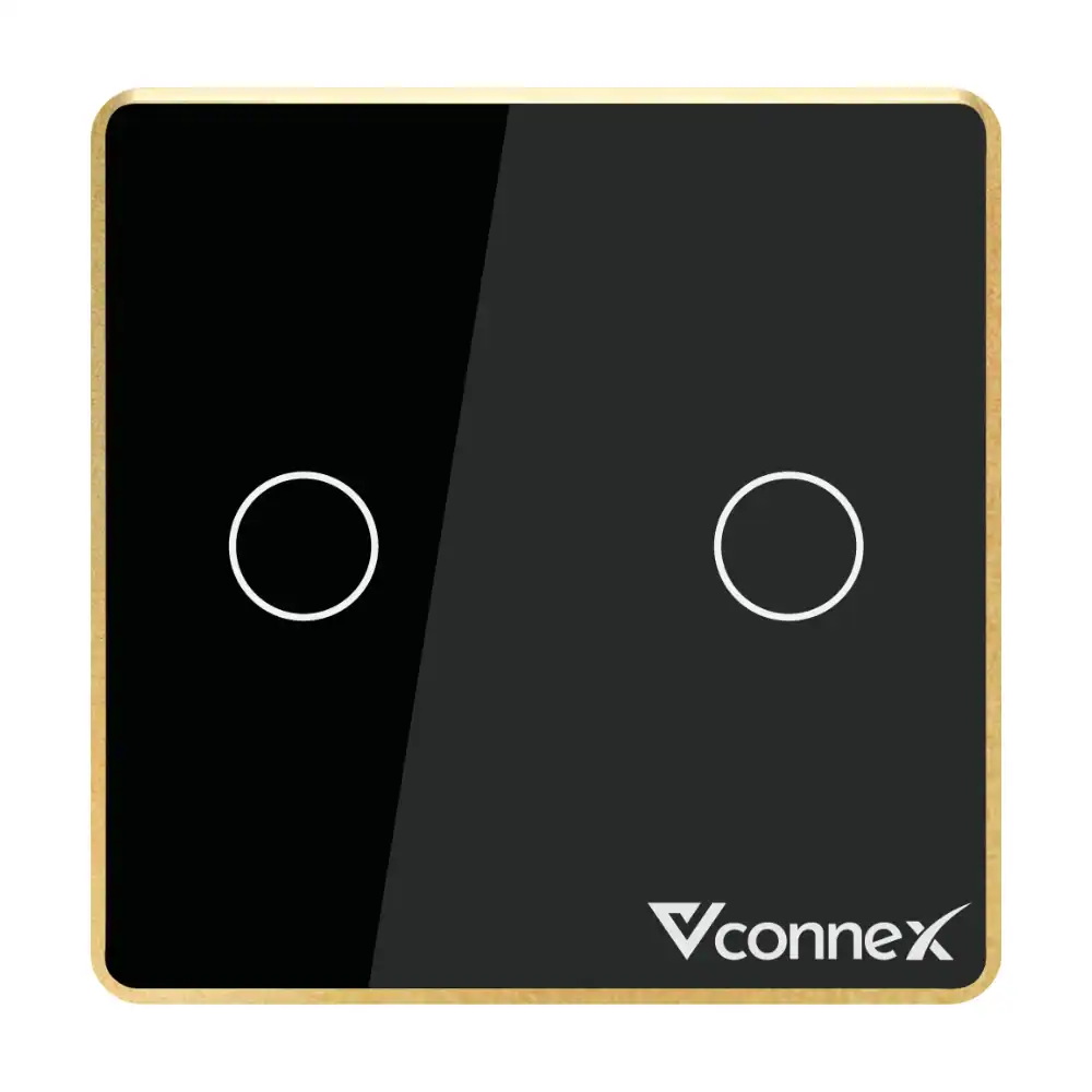 Công tắc thông minh Vconnex 2 kênh viền nhôm VCN-WS02L – màu đen, mặt vuông