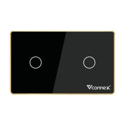 Công tắc thông minh Vconnex 2 kênh viền nhôm Ver 2 VCN-WS02L – màu đen