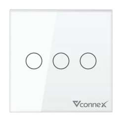 Công tắc thông minh Vconnex 3 kênh không viền Ver 2 VCN-WS203 – màu trắng, mặt vuông