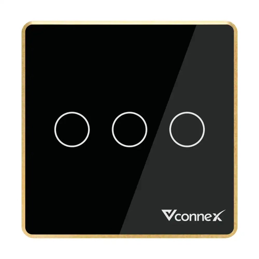 Công tắc thông minh Vconnex 3 kênh viền nhôm VCN-WS03L – màu đen, mặt vuông